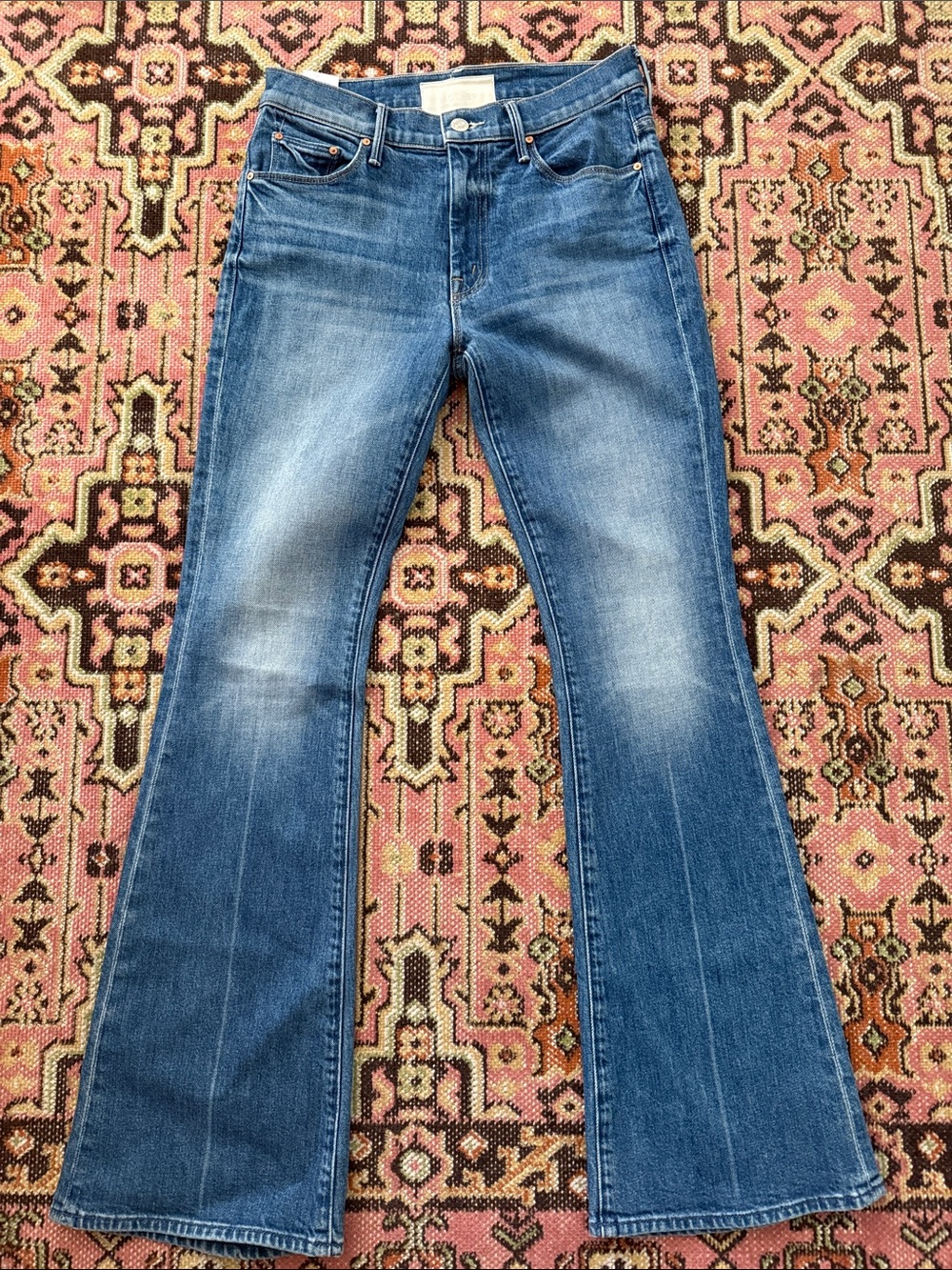 MOTHER The Weekender Flare Mid Rise Jeans in It's A Small World Wash - Picture 6 of 9